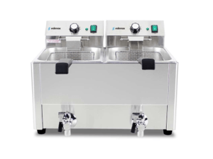 Freidora Profesional Eléctrica De Acero Inoxidable 8+8 Litros Con Grifo Edenox