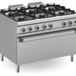 Cocina a gas 6  fuegos  3x7 + 3x11 Kw con Horno EXTRA GRANDE a Gas MFB912FMXXL MAGISTRA PLUS 900