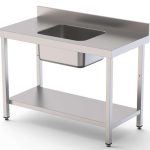Mesa de Trabajo Acero Inoxidable Mural Con Estante y Con Cubeta Central 1600x700x850h mm  WTW17016CB1