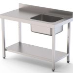 Mesa de Trabajo Acero Inoxidable Mural Con Estante y Con Cubeta a la Derecha 1800x600x850h mm  WTW16018RB1