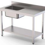 Mesa de Trabajo Acero Inoxidable Mural Con Estante y Con Cubeta a la izquierda 1500x700x850h mm  WTW17015LB1