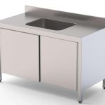 Mesa de Trabajo Acero Inoxidable Mural Con Puertas y Con Cubeta Central 2000x600x850h mm WTW16020CBSD
