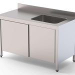 Mesa de Trabajo Acero Inoxidable Mural Con Puertas y Con Cubeta a la Derecha 2800x600x850h mm WTW16028RBSD