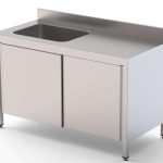 Mesa de Trabajo Acero Inoxidable Mural Con Puertas y Con Cubeta a la Izquierda 1200x700x850h mm WTW17012LBSD