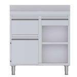 Mueble Cafetero Acero Inoxidable Con Tolva a la Izquierda, 1 Estante, 1 Puerta y 1 Cajón 1000x600x1050h mm CST60100D2SLB